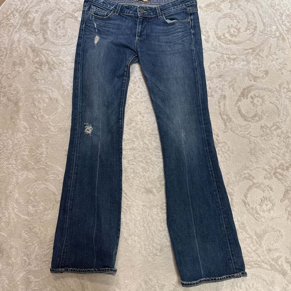 Paige Premium Denim‎ Distressed Bootcut Jeans Dark Wash Size 28